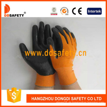 Orange Nylon mit schwarzem Nitril-Handschuh-Dnn340